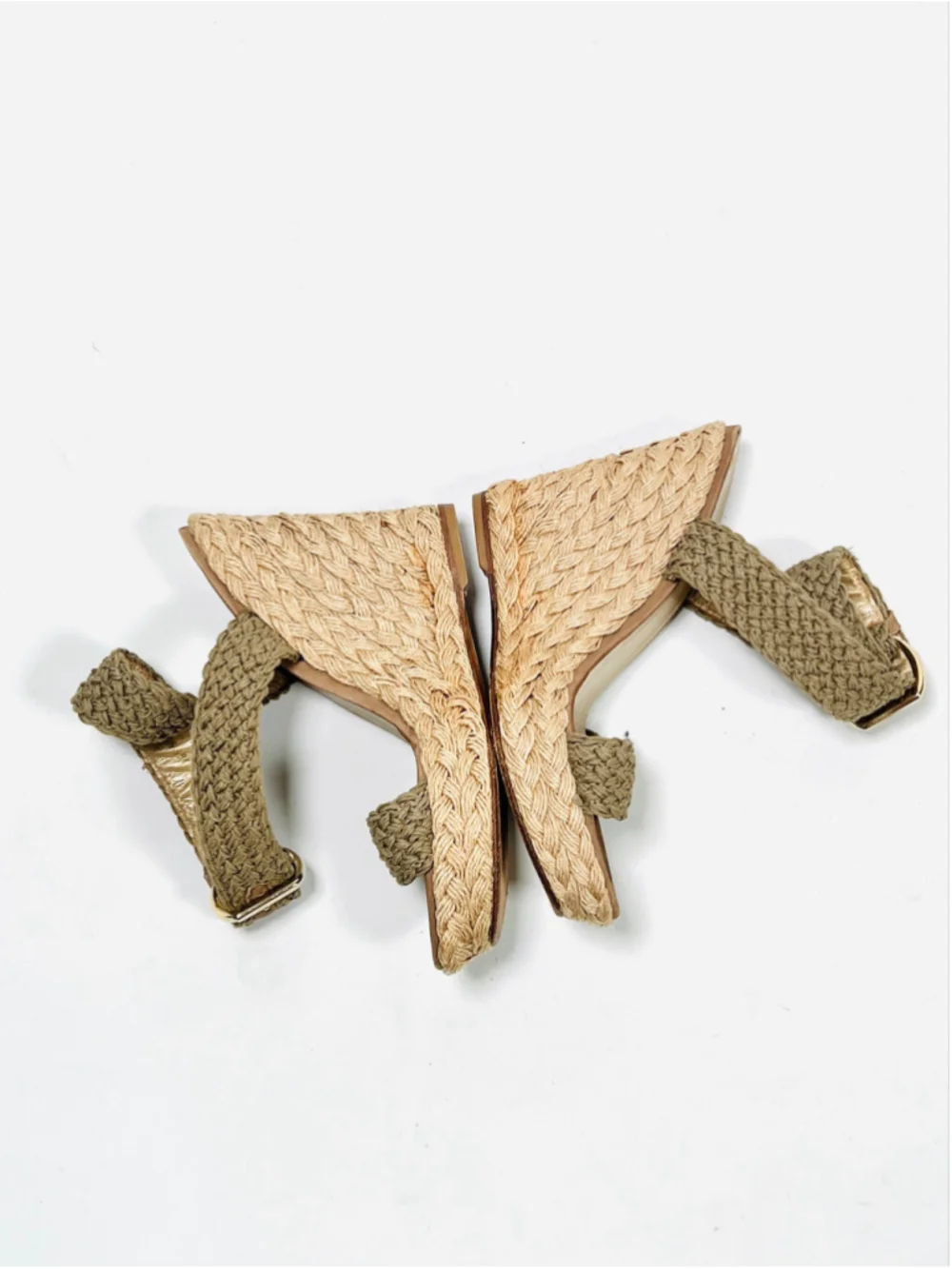 Stuart Weitzman Womans Wedge Sandals Size 6.5 Beige Brown Woven Resort